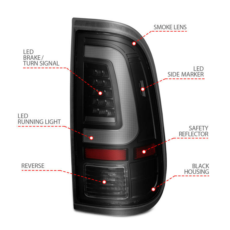 ANZO 2008-2016 Ford F-250 LED Tail w/ Lights Bar Black Housing Smoke Lens Headlights ANZO