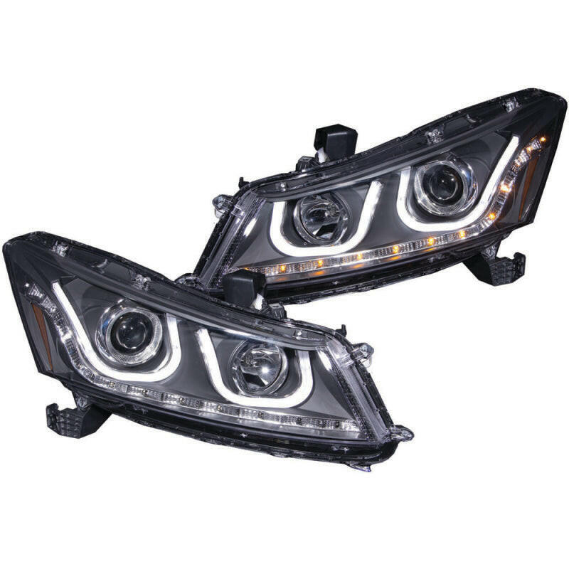ANZO 2008-2012 Honda Accord Projector Headlights w/ U-Bar Black Headlights ANZO