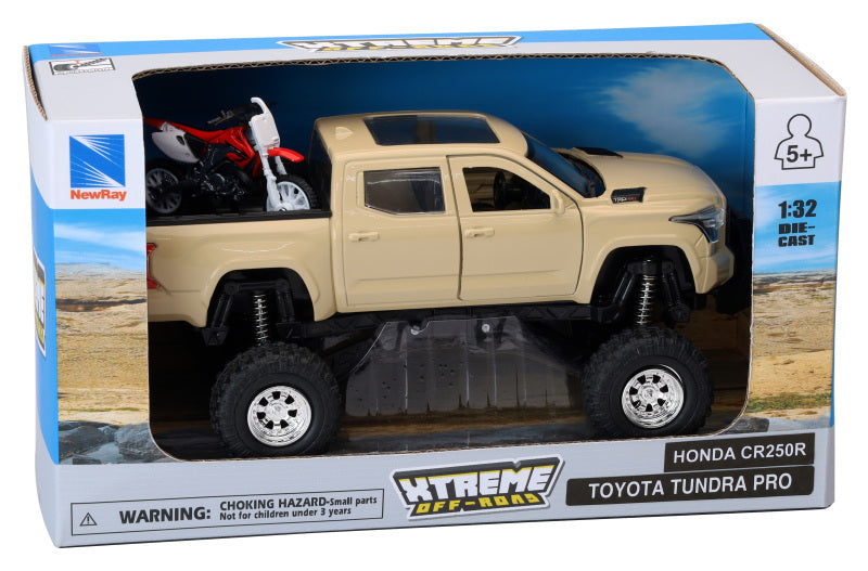 New Ray Toys Toyota Tundra Pro Lifted Truck Mud Bath with Honda Dirt Bike 1:32 Scale Toys New Ray Toys