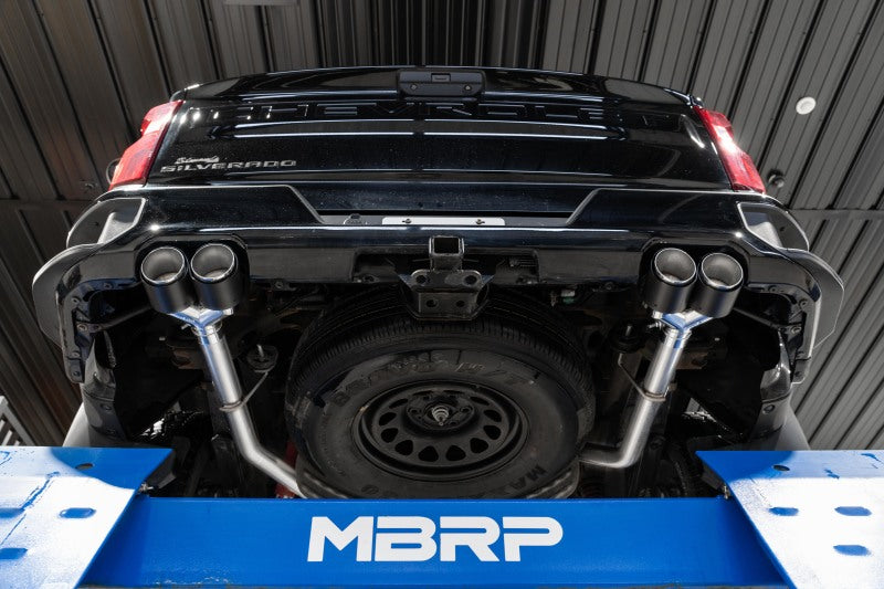 MBRP 19-21 Chevy Silverado 1500 6.2L 2.5in Dual Split Rear Cat Back w/ Quad Carbon Fiber Tips- T304 Catback MBRP