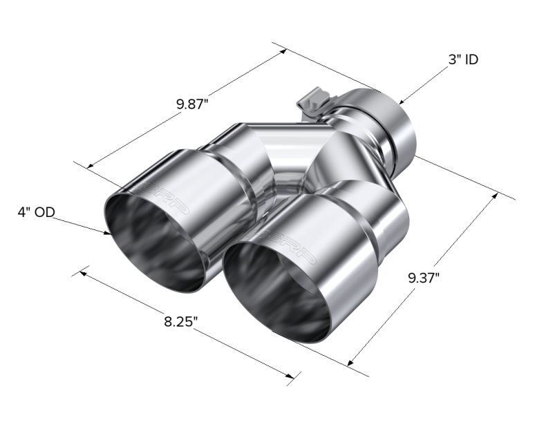 MBRP 3in ID / Dual 4in OD Out Staggered L 9.87in / R 9.37in Single Wall T304 SS Univ Exhaust Tip Tips MBRP