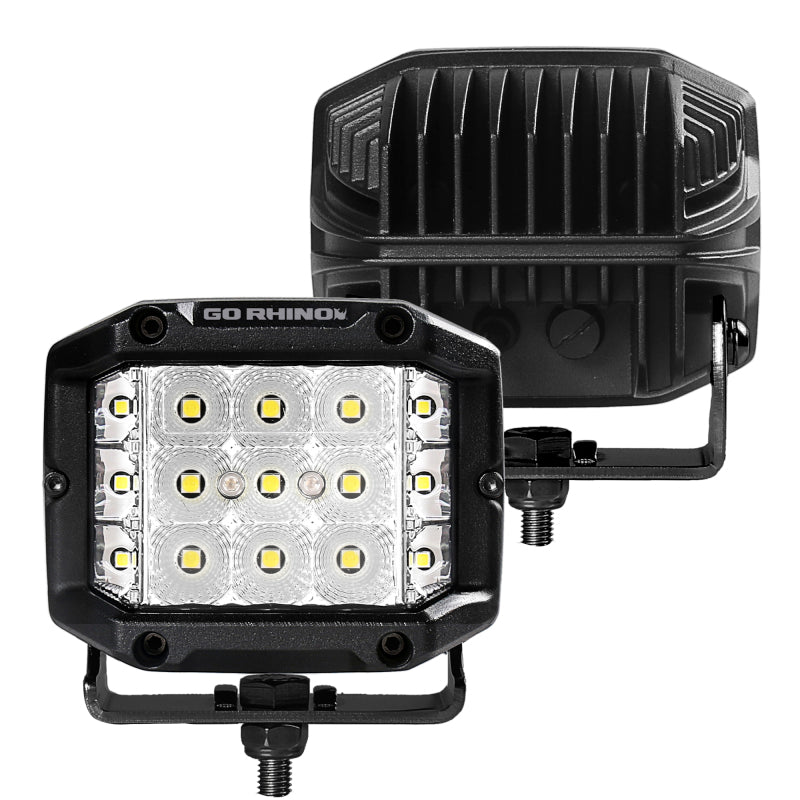 Go Rhino Xplor Bright Series Sideline Cube LED Flood Light Kit (Surface Mount) 4x3 - Blk (Pair) Light Bars & Cubes Go Rhino
