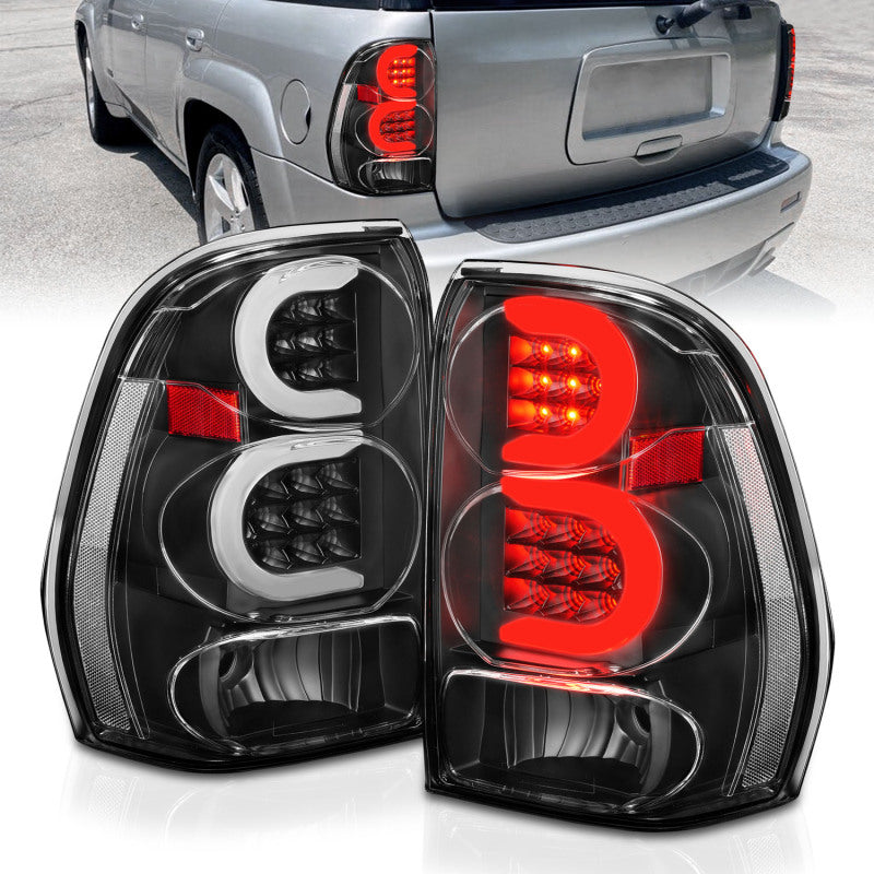 ANZO 2002-2009 Chevrolet Trailblazer LED Tail Lights w/ Light Bar Black Housing Clear Lens Tail Lights ANZO