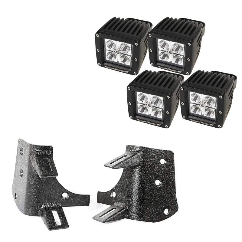 Rugged Ridge 97-06 Jeep Wrangler TJ/LJ 3in Square Dual A-Pillar LED Kit Light Bars & Cubes Rugged Ridge