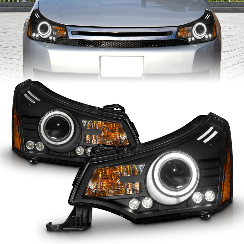 ANZO 2008-2011 Ford Focus Projector Headlights Black Headlights ANZO