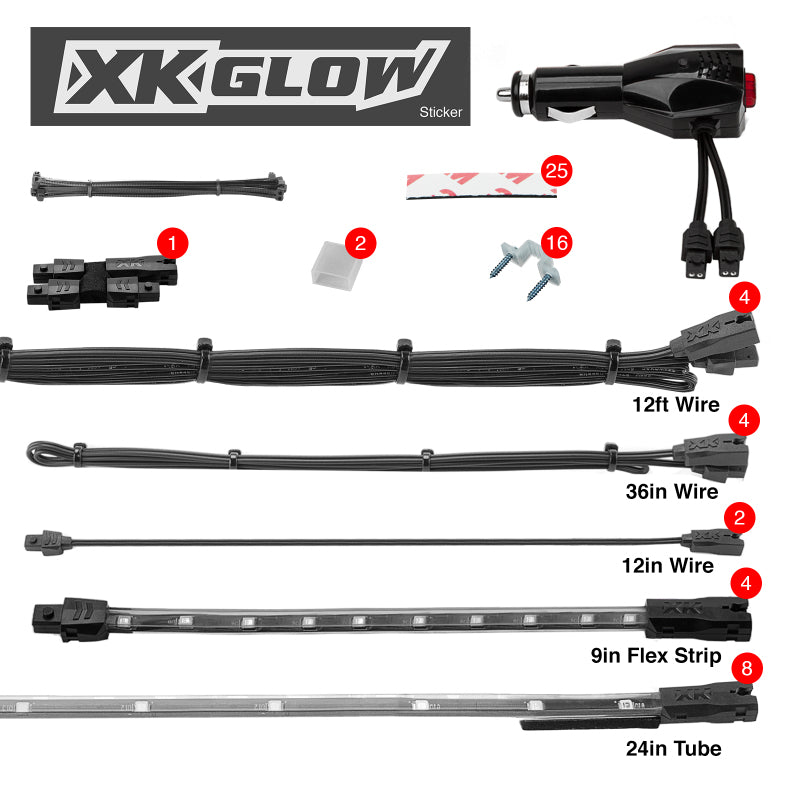 XK Glow Strip Single Color Underglow LED Accent Light Car/Truck Kit Light Blue - 8x24In + 4x 8In Light Accessories and Wiring XKGLOW