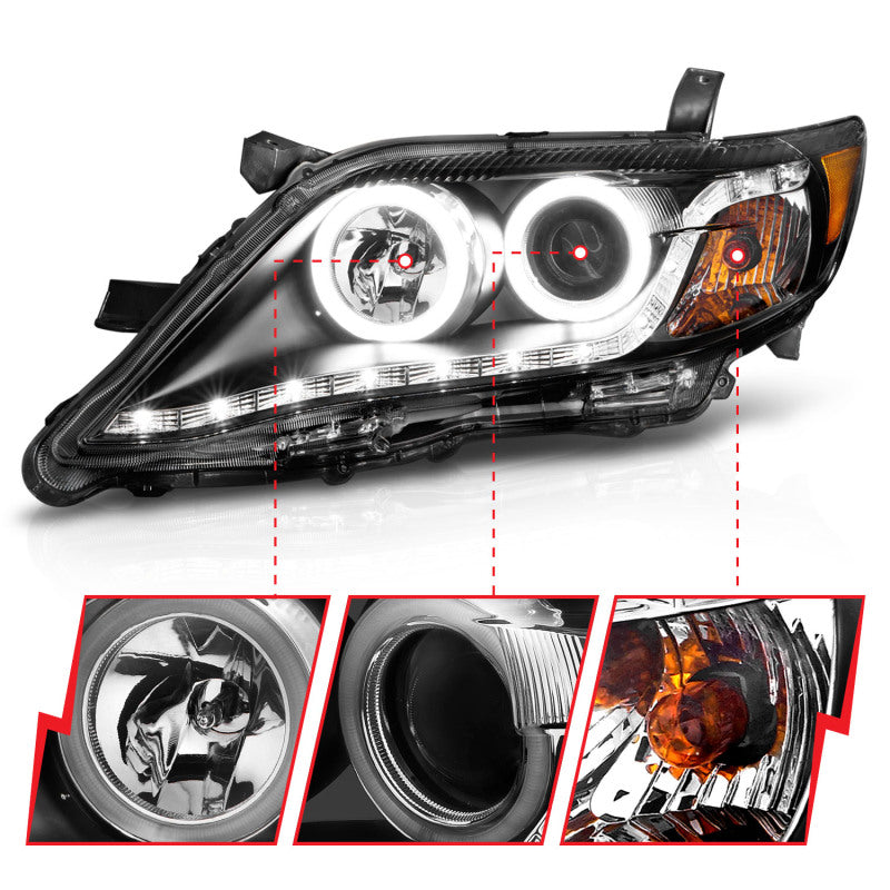 ANZO 2010-2011 Toyota Camry Projector Headlights w/ Halo Black (CCFL) Headlights ANZO