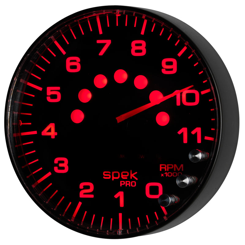 Autometer Spek-Pro Gauge Tachometer 5in 11K Rpm W/Shift Light & Peak Mem Black/Black Gauges AutoMeter