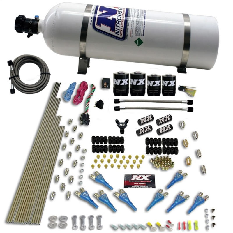 Nitrous Express 8 Cyl Shark Direct Port 4 Solenoids Nitrous Kit (200-600HP) w/15lb Bottle Nitrous Systems Nitrous Express