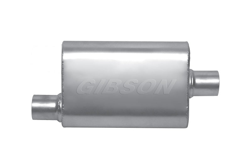 Gibson MWA Superflow Offset/Center Oval Muffler - 4x9x14in/2.25in Inlet/2.25in Outlet - Stainless Muffler Gibson