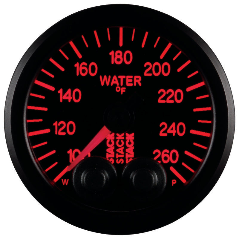 Autometer Stack Pro Control 52mm 100-260 deg F Water Temp Gauge - Black (1/8in NPTF Male) Gauges AutoMeter