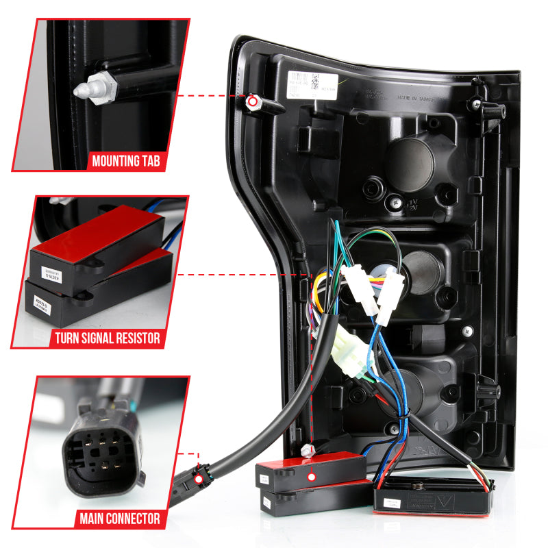 ANZO 18-19 Ford F-150 LED Taillight Black Housing Clear Lens Red Light Bar W/Sequential Tail Lights ANZO