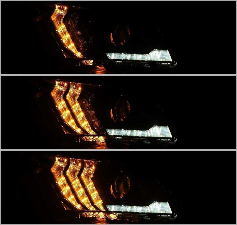 AlphaRex 10-12 Ford Mustang LUXX LED Proj Headlights Plank Style Chrome w/Activ Light/Seq Signal Headlights AlphaRex