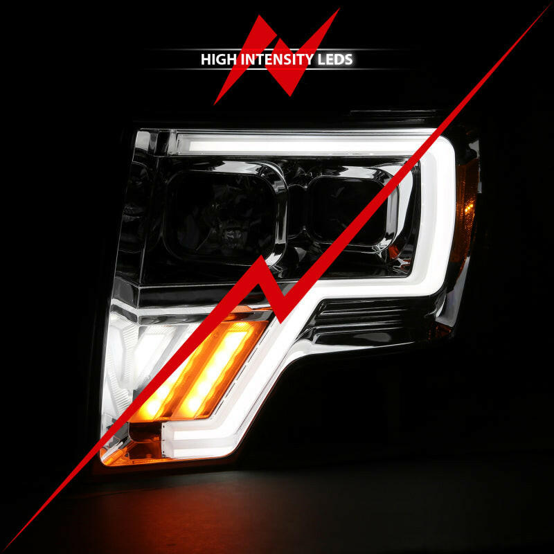 ANZO 2009-2013 Ford F-150 Projector Light Bar G4 Switchback Headlights Chrome Amber Headlights ANZO