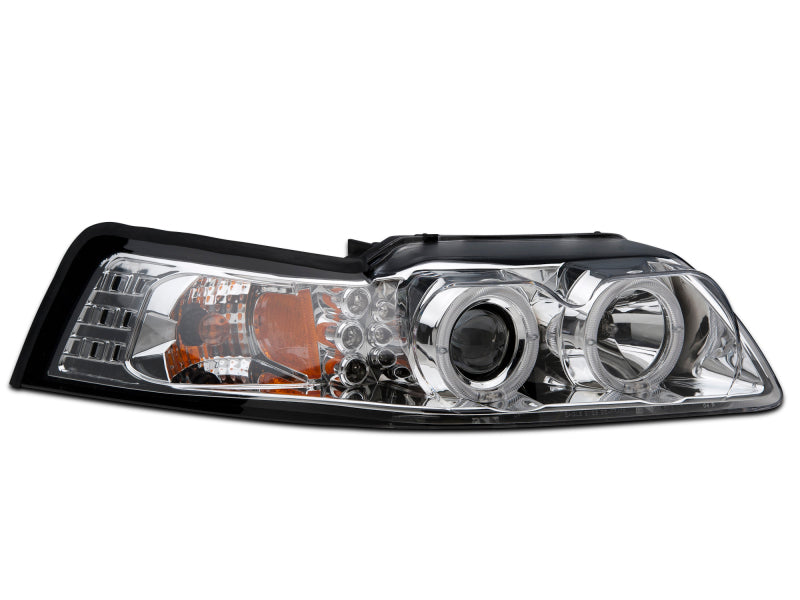 Raxiom 99-04 Ford Mustang Dual LED Halo Projector Headlights- Chrome Housing (Clear Lens) Headlights Raxiom
