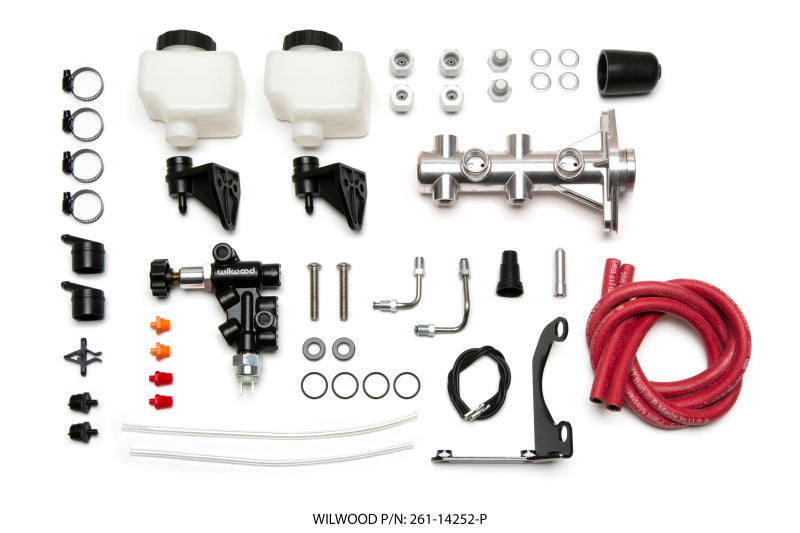 Wilwood Tandem Remote M/C Kit w L/H Bracket & Prop Valve - 1 1/8in Bore Ball Burnished Brake Master Cylinder Wilwood