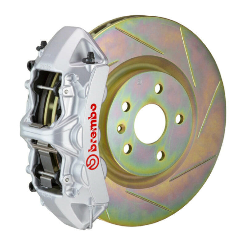 Brembo 10-15 Camaro V6 Front GT BBK 6 Piston Cast 355x32 1pc Rotor Slotted Type-1-Silver Brake Kits - Performance Slot Brembo