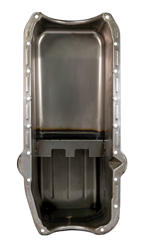 Moroso 80-85 Chevrolet SBC (w/Passenger Side Dipstick) Wet Sump 7qt 9.5in Steel Oil Pan - Black Oil Pans Moroso