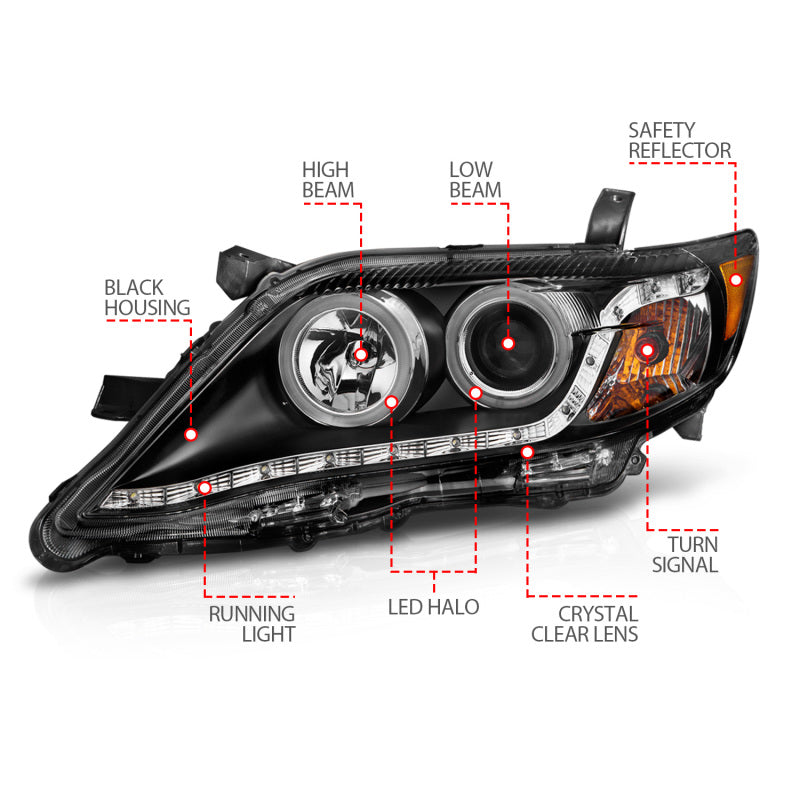 ANZO 2010-2011 Toyota Camry Projector Headlights w/ Halo Black (CCFL) Headlights ANZO
