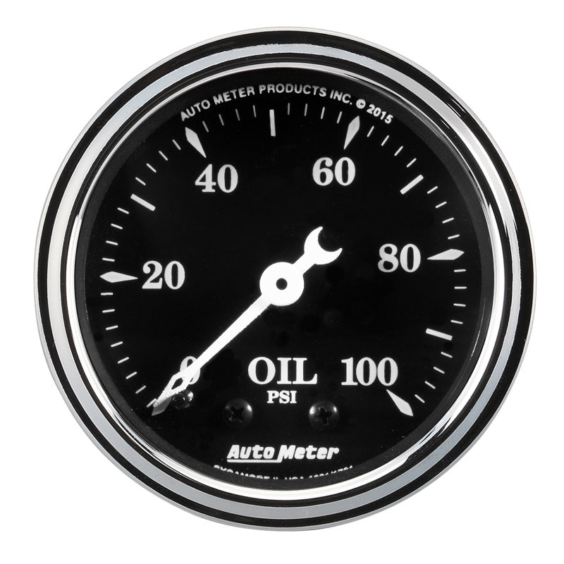 Auto Meter Gauge Oil Press 2 1/16in 100psi Mech Old Tyme Black Gauge Pods AutoMeter