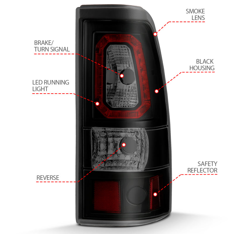 ANZO 2003-2006 Chevy Silverado 1500 LED Taillights Plank Style Black w/Smoke Lens Tail Lights ANZO