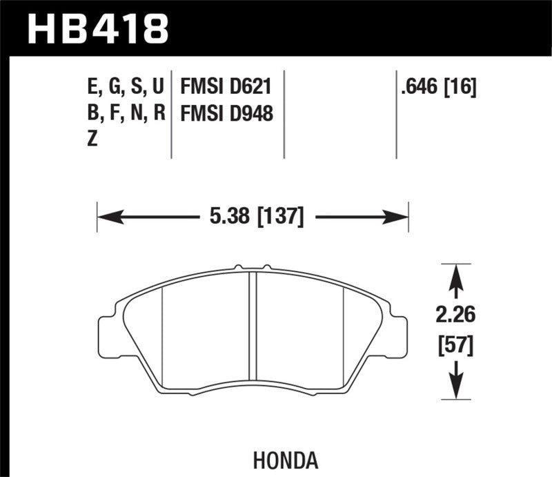 Hawk 02-06 RSX (non-S) Front / 03-11 Civic Hybrid / 04-05 Civic Si HP DTC-60 Front Race Brake Pads Brake Pads - Racing Hawk Performance