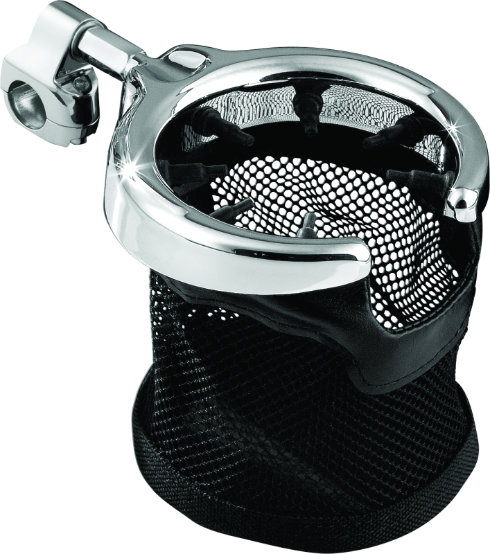 Kuryakyn Drink Holder with Mesh Basket 1-1/4 inch Clamp Chrome Cup Holders Kuryakyn