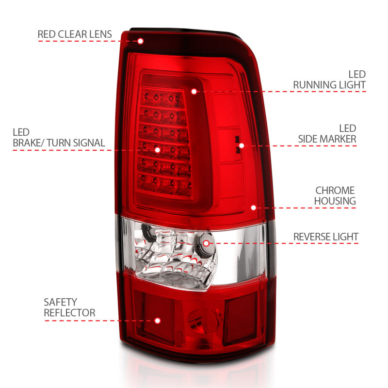 ANZO 1999-2002 Chevy Silverado 1500 LED Taillights Plank Style Chrome With Red/Clear Lens Tail Lights ANZO