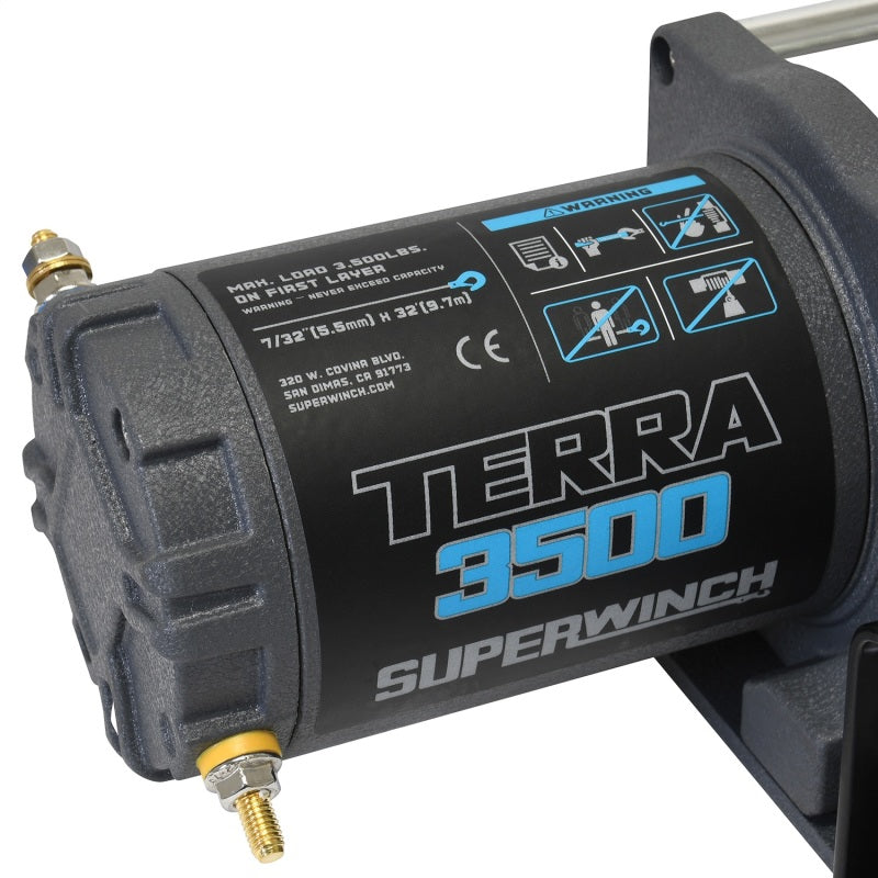 Superwinch 3500 LBS 12V DC 7/32 in x 32 ft Steel Rope Terra 3500 Winch - Gray Wrinkle Winches Superwinch
