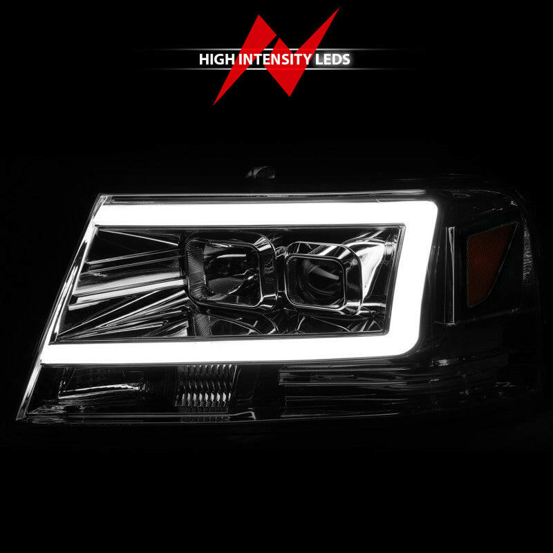 ANZO 2004-2008 Ford F-150 Projector Headlights w/ Light Bar Chrome Housing Headlights ANZO