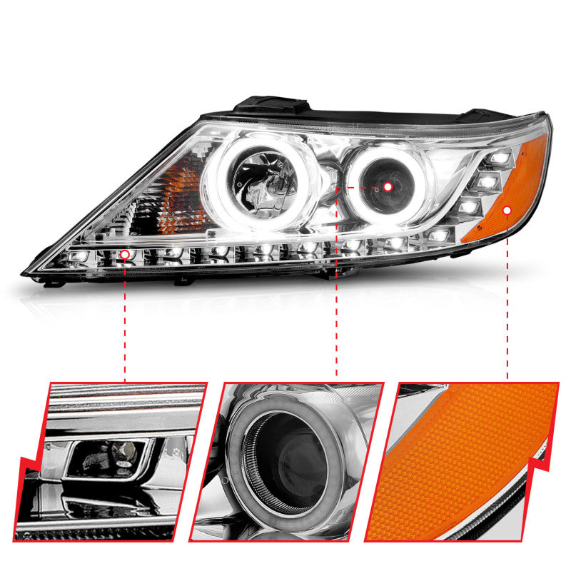 ANZO 2011-2013 Kia Sorento Projector Headlights w/ Halo Chrome (CCFL) Headlights ANZO