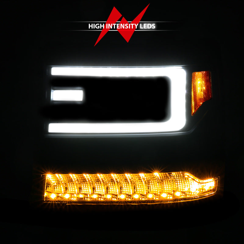 ANZO 16-18 Chevy Silverado1500 (Factory HID Models) LED Proj Light Bar Style Headlights Black - Pair Headlights ANZO