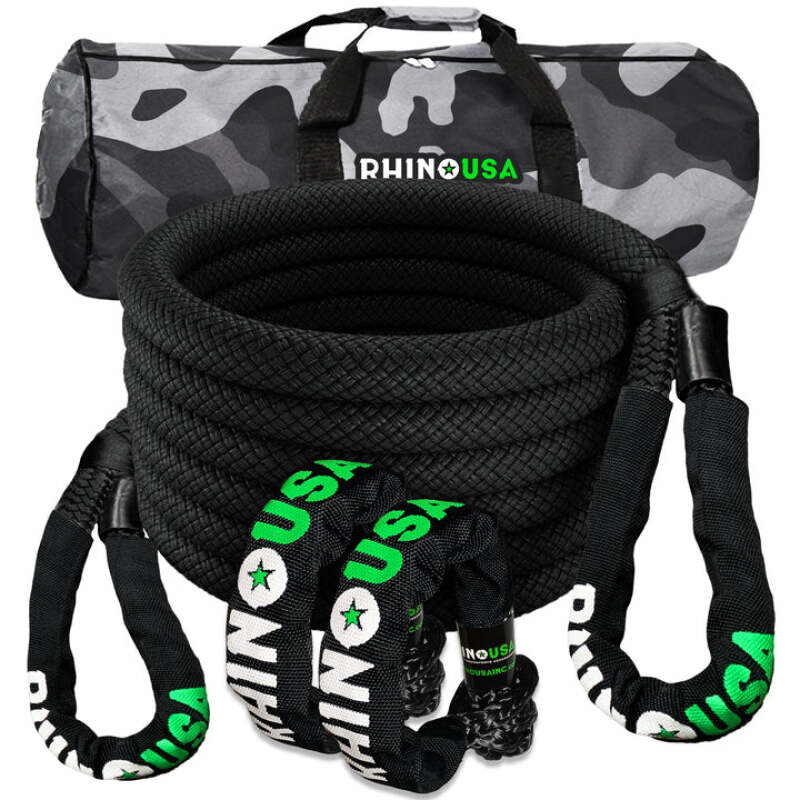 Rhino USA 7/8In X 30Ft Kinetic Rope Recovery Kit W/Soft Shackles (Black) Cargo Tie-Downs Rhino USA