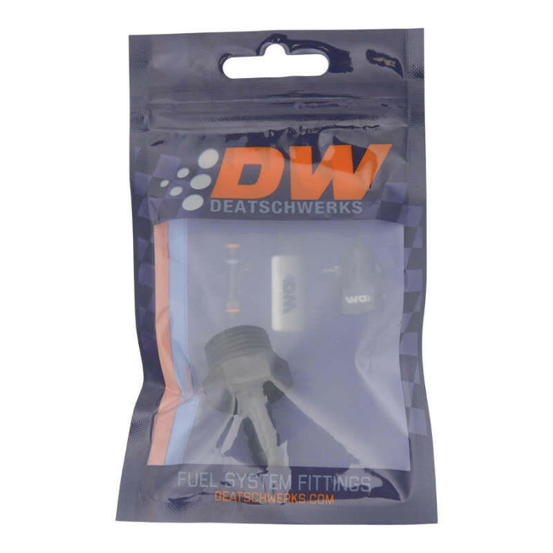 DeatschWerks 8AN ORB Male to 5/16in Male Triple Barb Fitting (Incl O-Ring) - Anodized Matte Black Fittings DeatschWerks