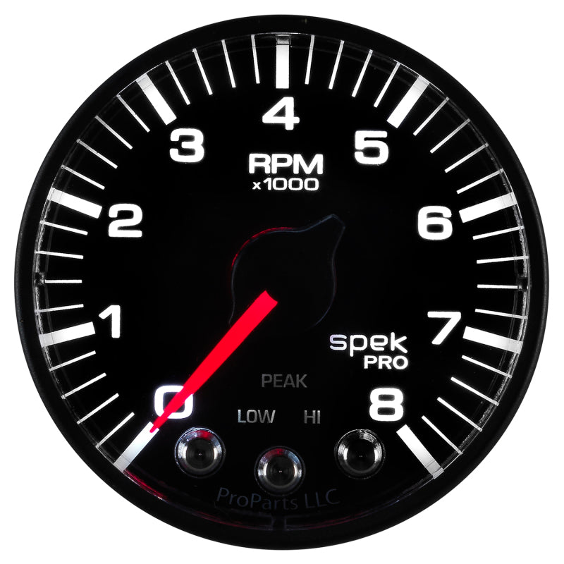 Autometer Spek-Pro Black 2 1/16 inch 8K RPM Tach w/ Shift Light and Peak Memory Gauges AutoMeter