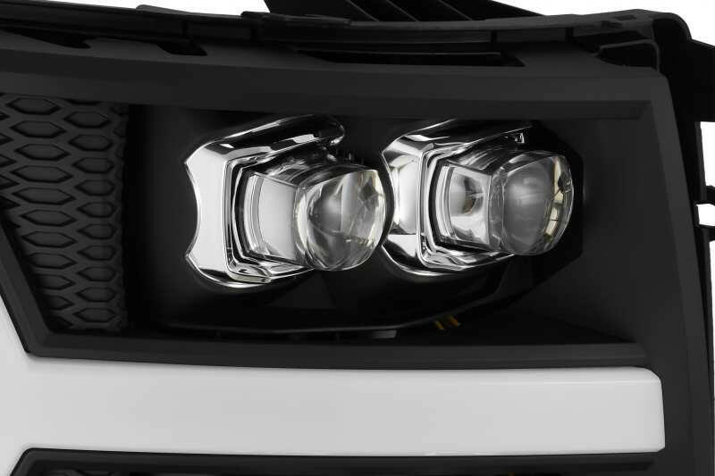 AlphaRex 07-13 Chevy 1500HD(NewBody) NOVA LED Proj Headlight Plank Sty Glos Blk w/Activ Lite/Seq Sig Headlights AlphaRex