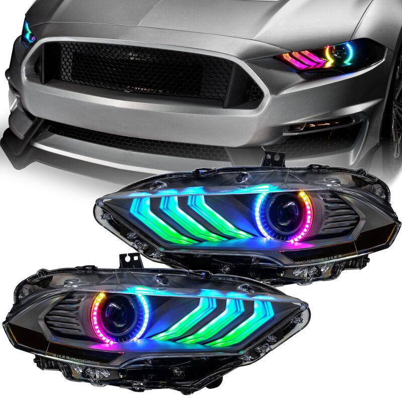 Oracle Lighting 18-23 Ford Mustang Dynamic ColorSHIFT LED Headlights - Black Series Headlights ORACLE Lighting