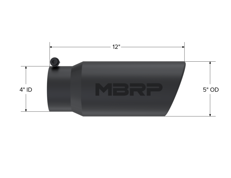MBRP Universal Tip 5 O.D. Angled Rolled End 4 inlet 12 length - Black Finish Tips MBRP