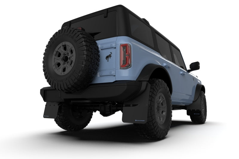 Rally Armor 21-25 Ford Bronco (Plstc Bmpr + RB - NO Rptr/Sprt) Blk Mud Flap w/Met. Blk Logo Mud Flaps Rally Armor