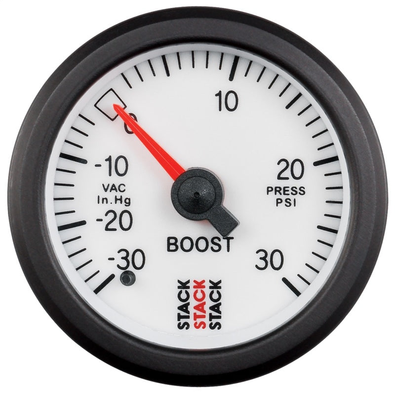 Autometer Stack 52mm -30INHG to +30 PSI (Incl T-Fitting) Mechanical Boost Pressure Gauge - White Gauges AutoMeter