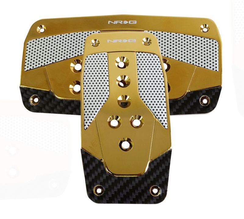 NRG Aluminum Sport Pedal A/T - Red w/Chrome Gold Carbon Pedal Covers NRG