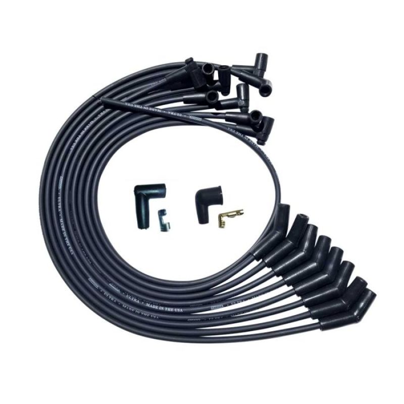 Moroso SBC Over Valve Cover Unsleeved 135 Deg Plug 90 HEI Ultra Spark Plug Wire Set - Black Spark Plug Wire Sets Moroso
