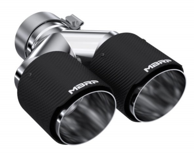 MBRP 3in ID / Dual 4in OD Out Staggered L 9.37in / R 9.87in Dual Wall Carbon Fiber Univ Exhaust Tip Tips MBRP