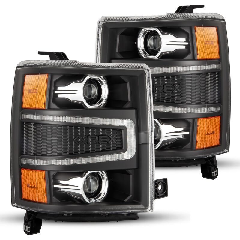 AlphaRex 14-15 Chevy 1500 PRO-Series Projector Headlights Black w/ Sequential Signal & DRL Headlights AlphaRex