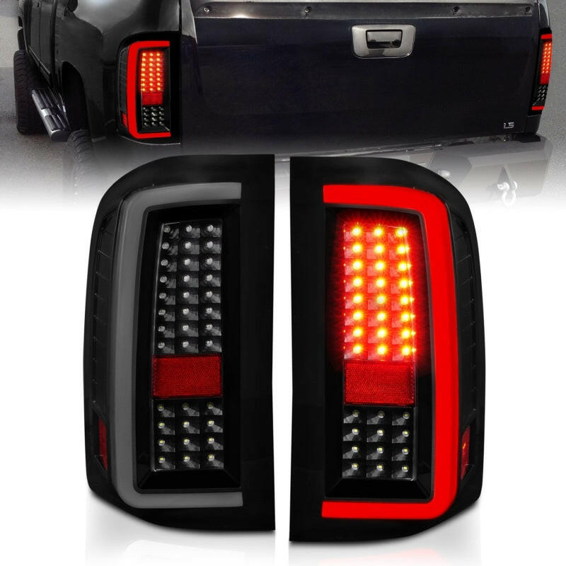 ANZO 2007-2013 Chevrolet Silverado1500/ 2500/ 3500 LED Tail Lights w/ Light Bar Black Housing Smoke Tail Lights ANZO