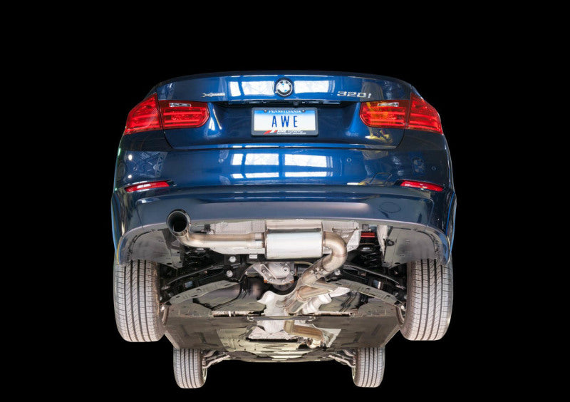 AWE Tuning BMW F30 320i Touring Exhaust &amp; Performance Mid Pipe - Chrome Silver Tip (102mm) Catback AWE Tuning