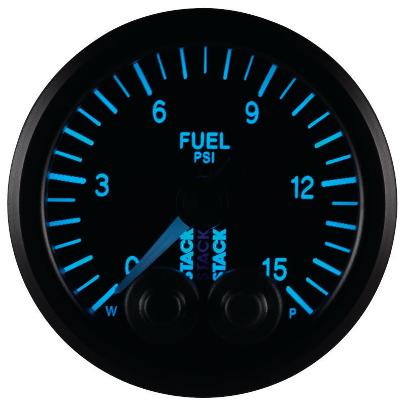 Autometer Stack 52mm 0-15 PSI 1/8in NPTF Male Pro-Control Fuel Pressure Gauge - Black Gauges AutoMeter