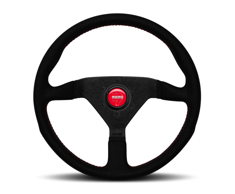 Momo Montecarlo Alcantara Steering Wheel 350 mm - Black/Red Stitch/Black Spokes Steering Wheels MOMO
