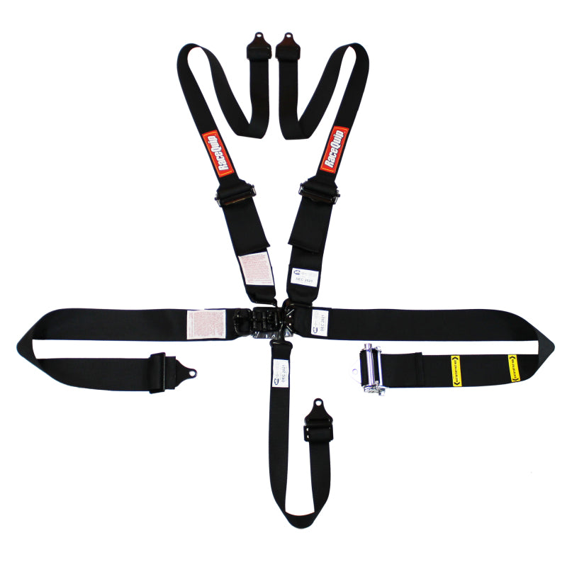 RaceQuip L & L 5pt Ratchet HNR Harness Black Seat Belts & Harnesses Racequip