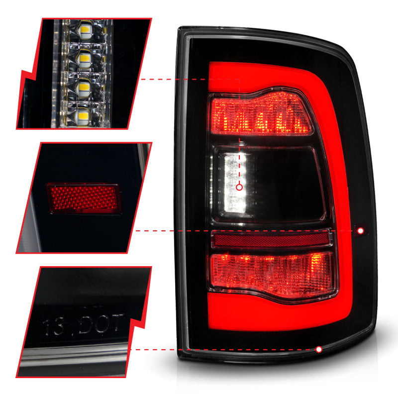 ANZO 09-18 Dodge Ram 1500 Sequential LED Taillights Smoke Black Tail Lights ANZO